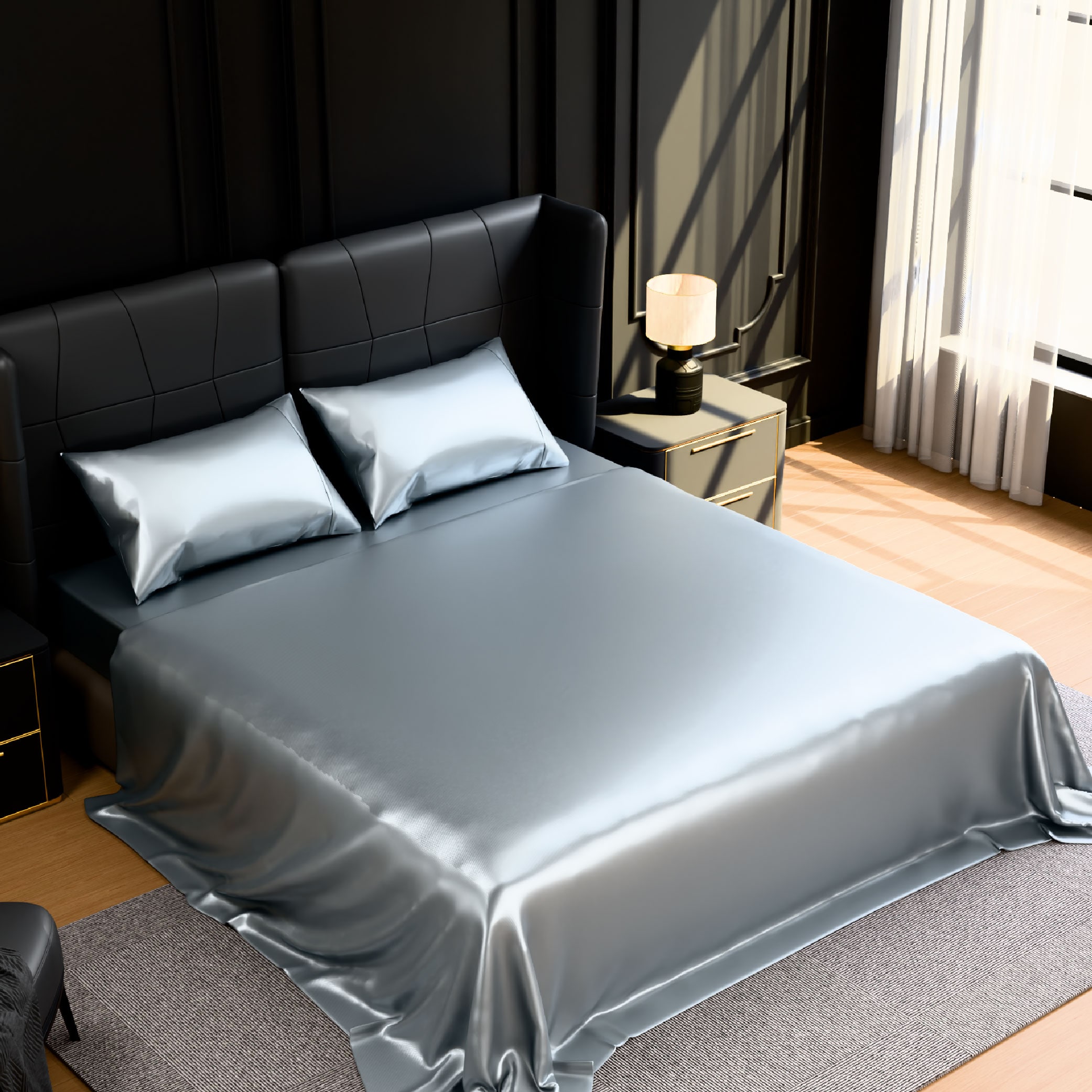 Satin Bed Sheets, King Size Sheets Set, 4 Pcs Silky Bedding Set With 15 Inches Deep Pocket For Mattress (King, Grey)_voghion.com